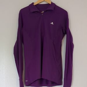 Adidas Climalite Shirt Women's Large Purple Long Sleeve Running Athletic 1/4 Zip
